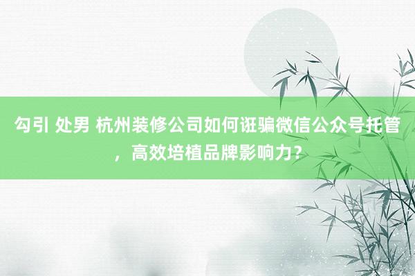 勾引 处男 杭州装修公司如何诳骗微信公众号托管，高效培植品牌影响力？